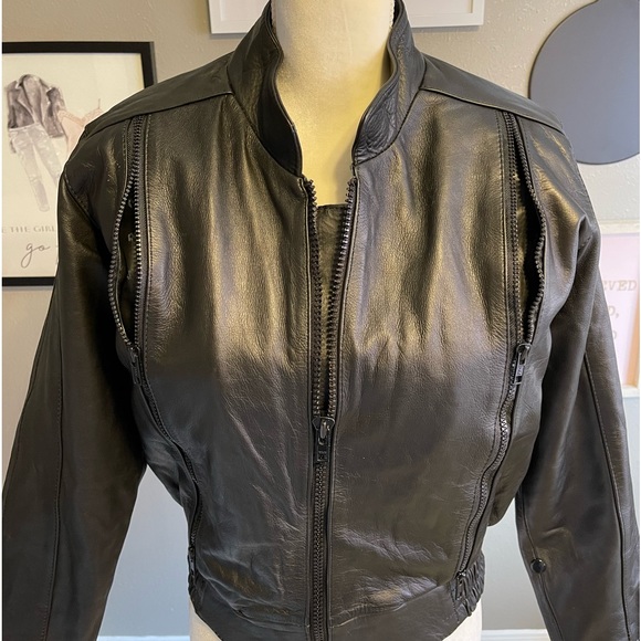 Metro 1 by Superior Vintage Black Leather Bomber Jacket Coat - Picture 11 of 15